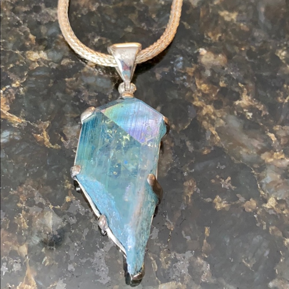 66.8 karat Aqua Aurite and Sterling Necklace